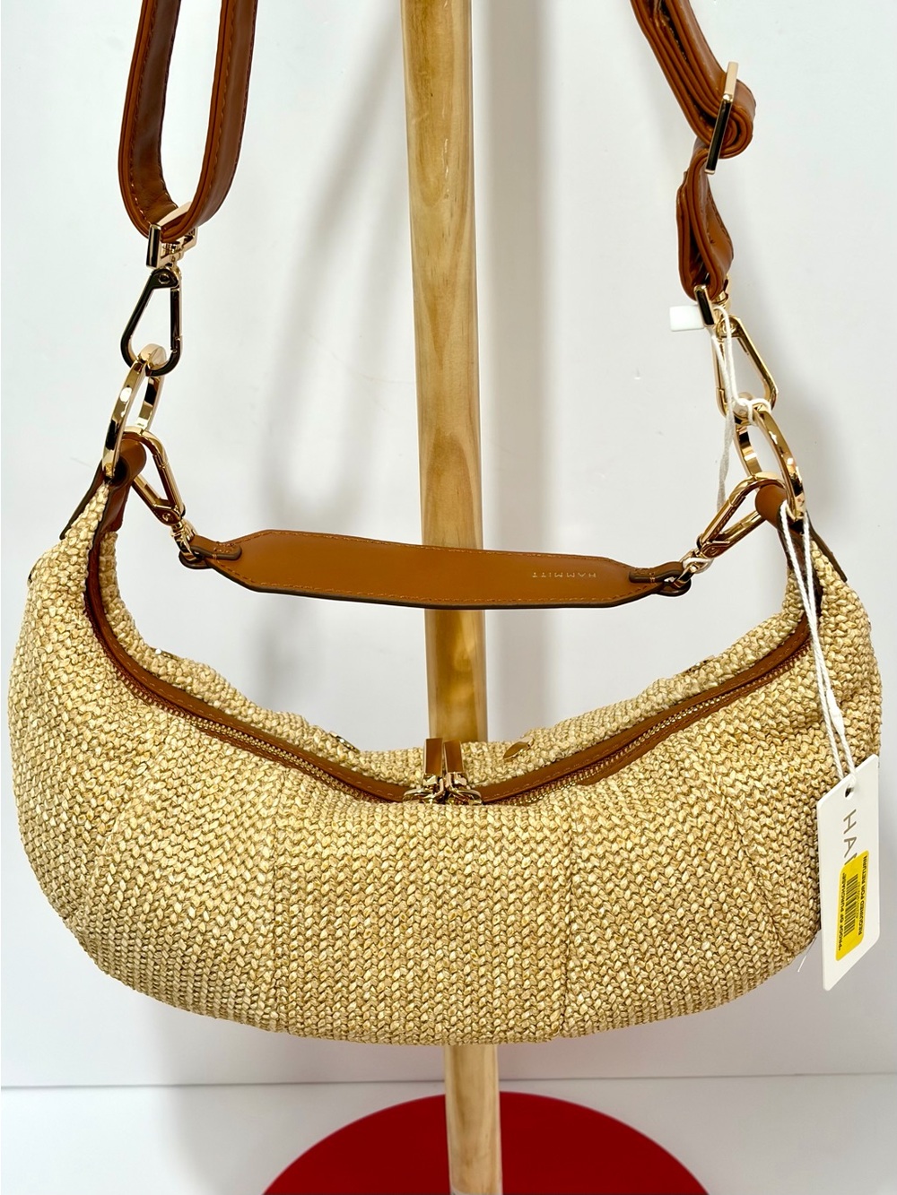 Hammitt Erica Small Raffia Croissant 🥐 Shoulder Bag In Cocoa Raffia/Gold NWT!! - Picture 12 of 16